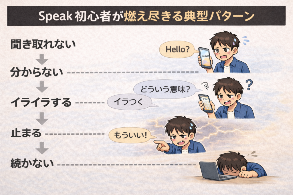 Speak初心者が燃え尽きる典型パターンのイメージ図