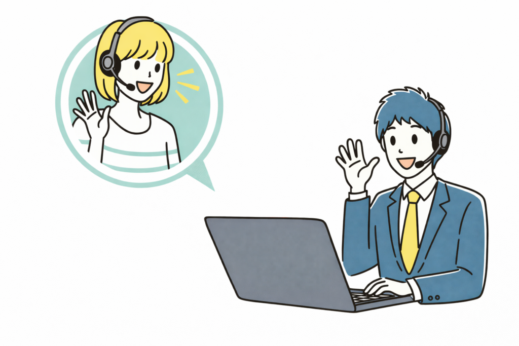 英語アプリやオンライン英会話をしているイメージ図